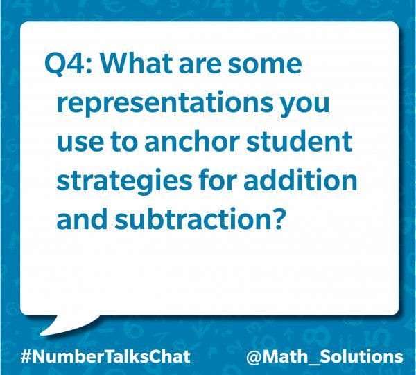 q4: what are some representation you use to anchor student strategies for addition and subtraction? #numbertalkschat @math_solutions