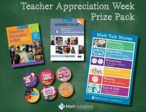 classroom discussions in math, number talks, book covers, math talk moves poster, math buttons | Teacher Appreciation Week Prize pack, math solutions founded by marilyn burns