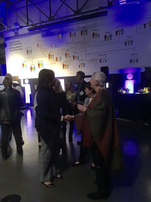 Marilyn Burns chats with math educators at the Exploratorium