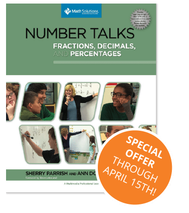 number talks: fractions decimals, and percentages book cover with special offer | special offer through april 15th