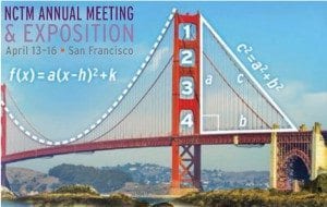 golden gate bridge with math notations overlaid on top of it | NCTM annual meeting & exposition april 13-16 • san francisco