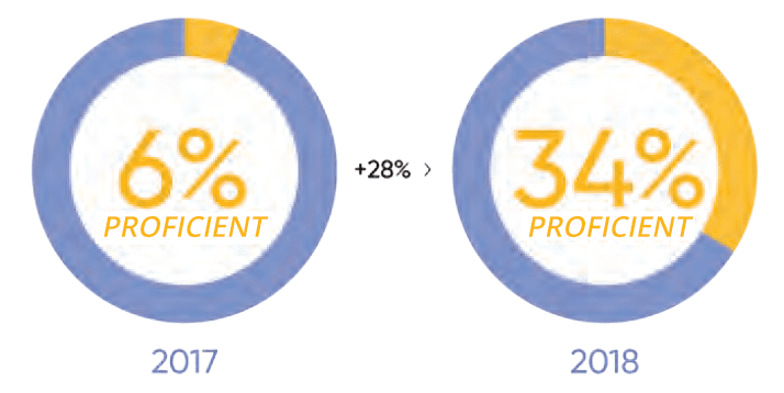 halo chart: 6% proficient in 2017, 34% proficient in 2018